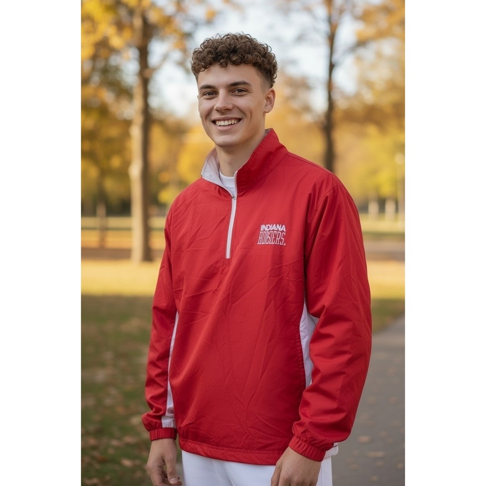 Knights Apparel Indiana Hoosiers Red White Quarter Zip Windbreaker Mens XL